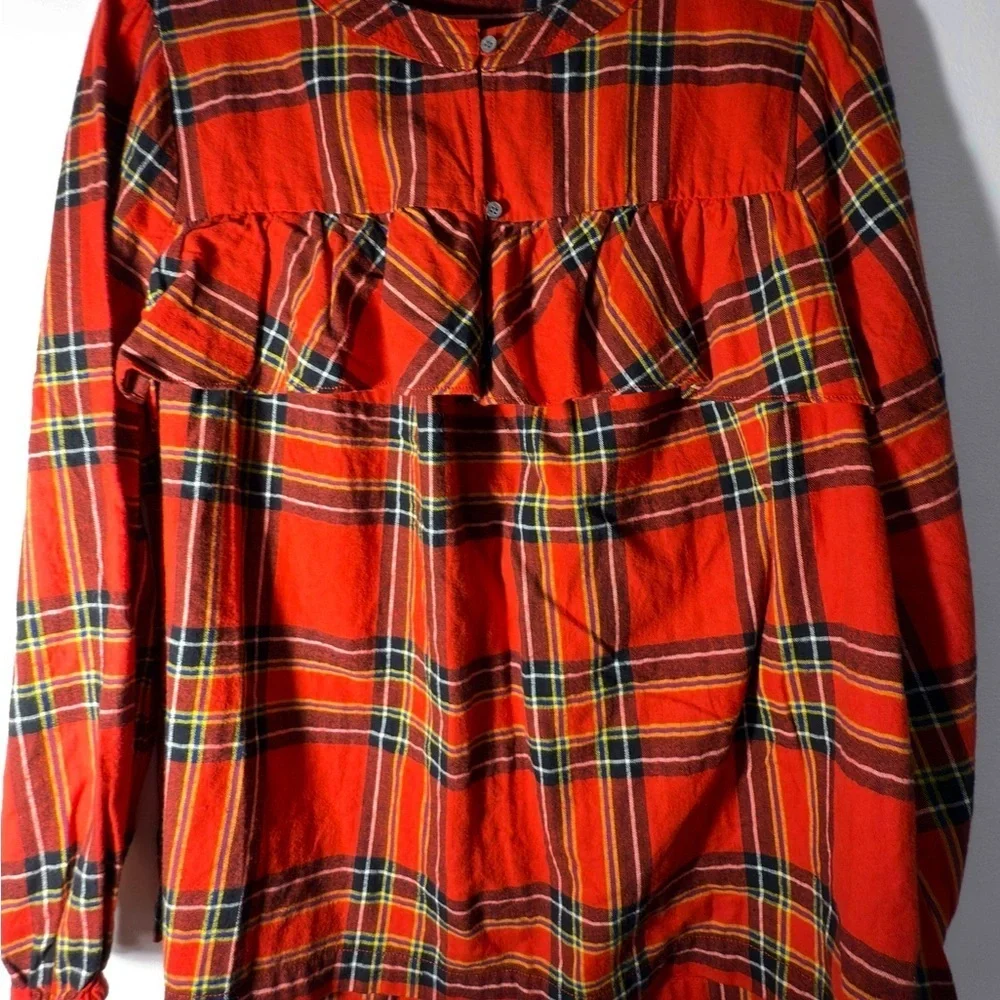 J. Crew Red Plaid‎ Ruffle Blouse